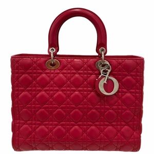 Dior lady Dior Red Quilted Leather Tote Bag with Charm